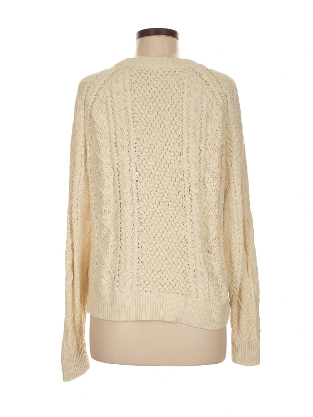 J. Crew Cable Knit Crewneck Sweater Medium Cream Relaxed Fit Fisherman Preppy